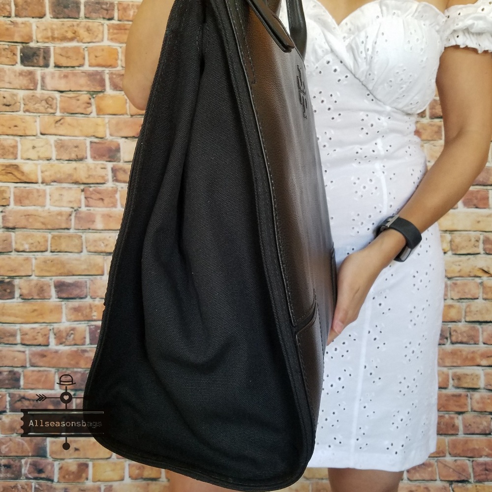 Tory burch ella canvas leather tote black bag - Picture 5 of 8